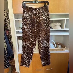 Veronica Beard linen drawstring pants in brown and gold leopard print size 8